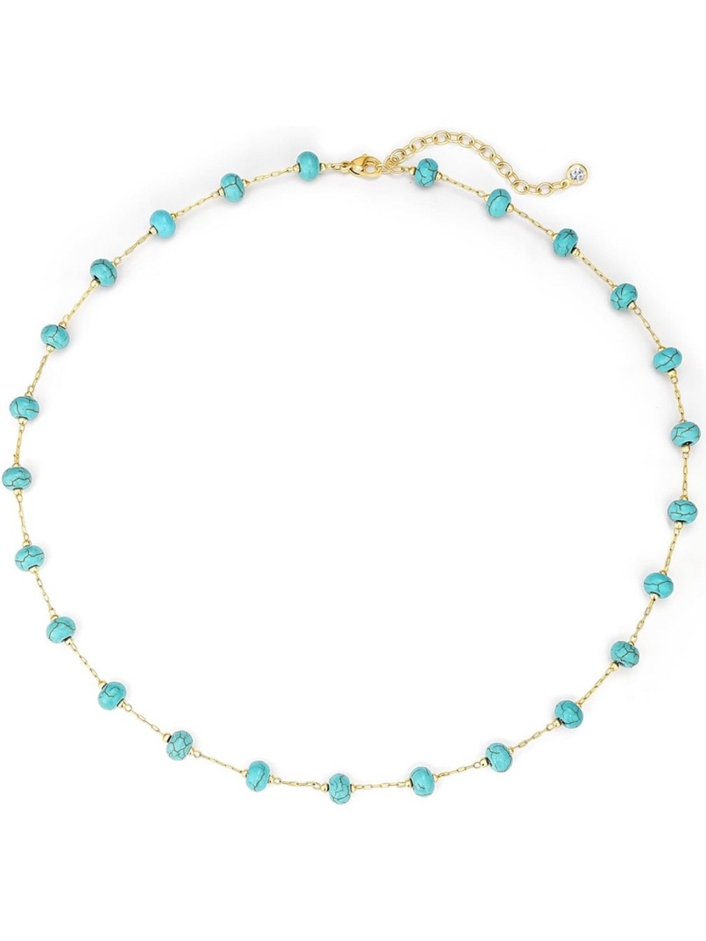 14K Gold Plated Link Necklace with Turquoise Beads